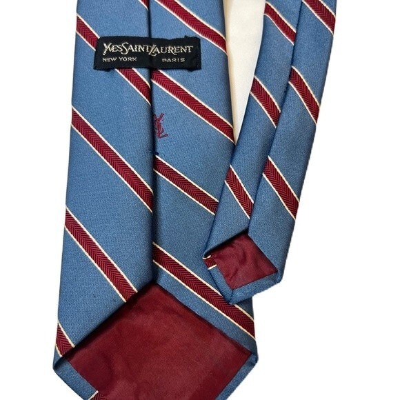 Yves Saint Laurent striped logo tie with red and blue logo on back & front - Picture 2 of 4